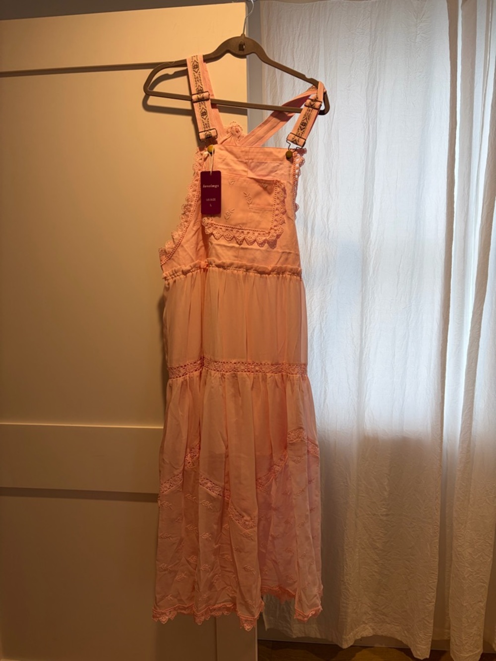 Pink Lace Tiered Sun Dress Overalls
